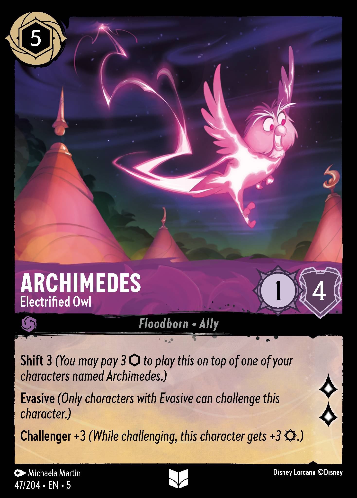 Archimedes — Electrified Owl Disney Lorcana card