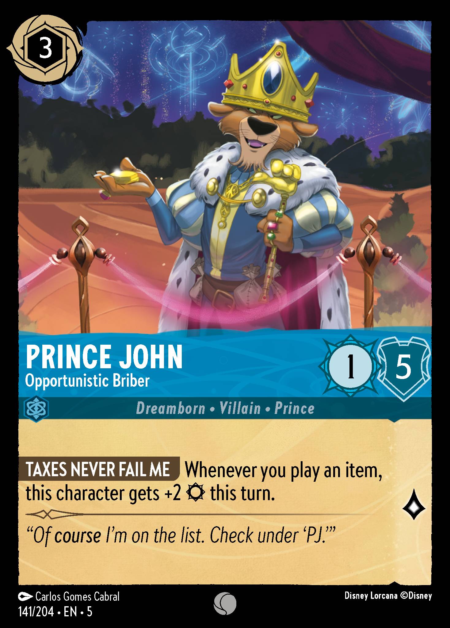 Prince John — Opportunistic Briber Disney Lorcana card