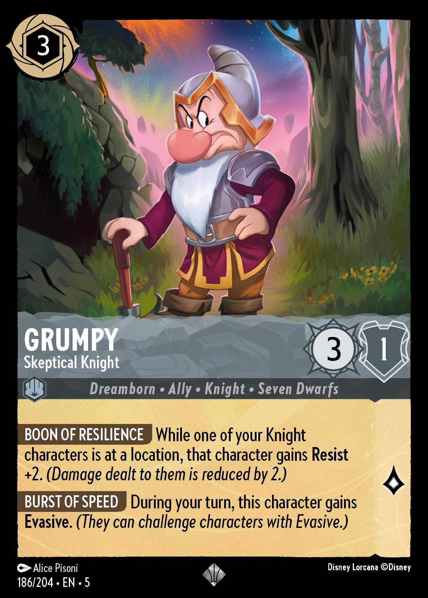 Grumpy — Skeptical Knight Disney Lorcana card