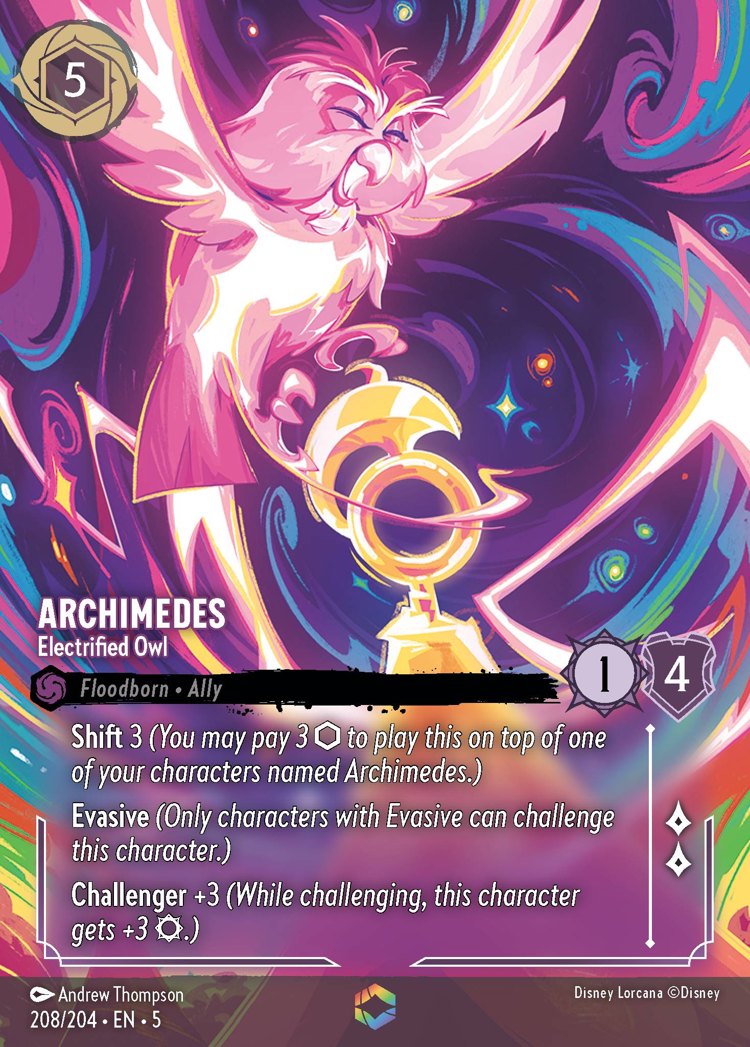 Archimedes — Electrified Owl Disney Lorcana card