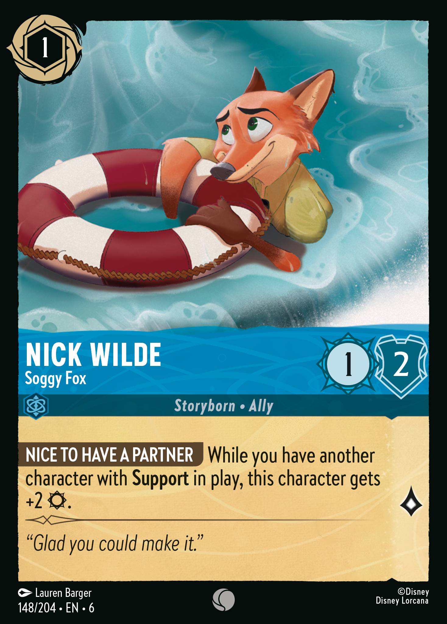 Nick Wilde — Soggy Fox Disney Lorcana card