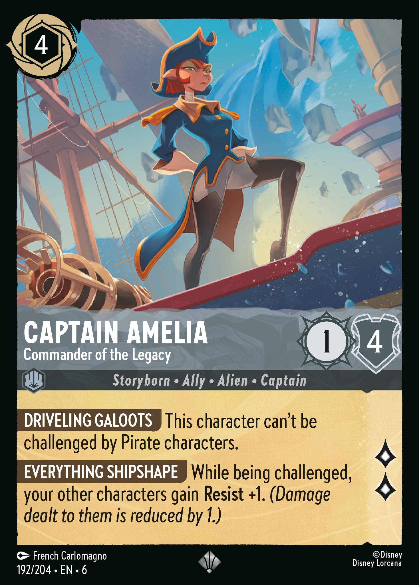 Captain Amelia — Commander of the Legacy Disney Lorcana card