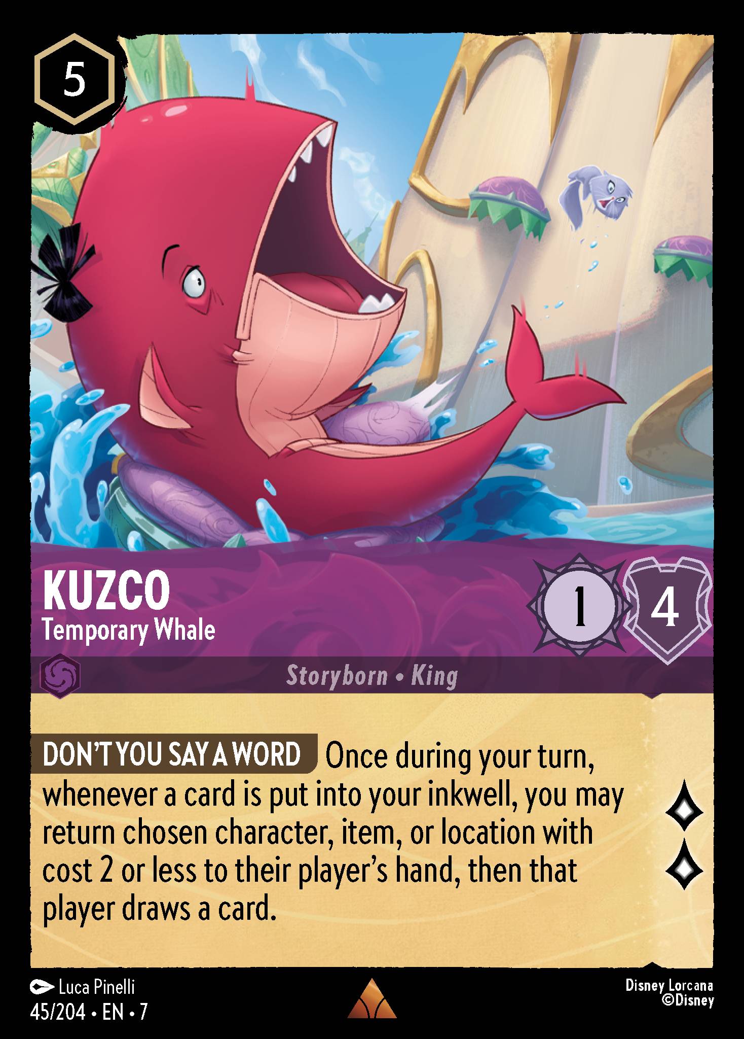 Kuzco — Temporary Whale Disney Lorcana card