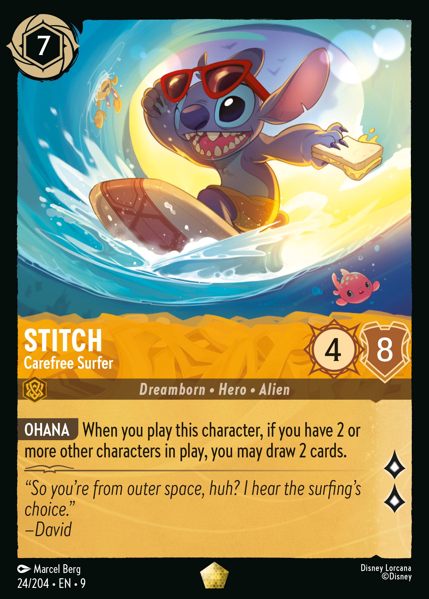 Stitch — Carefree Surfer Disney Lorcana card