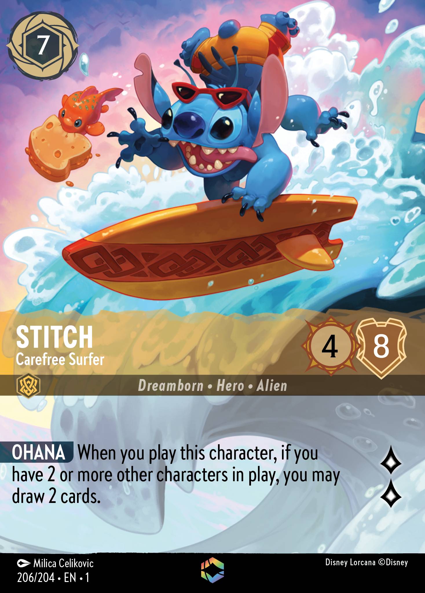 Stitch — Carefree Surfer Disney Lorcana card