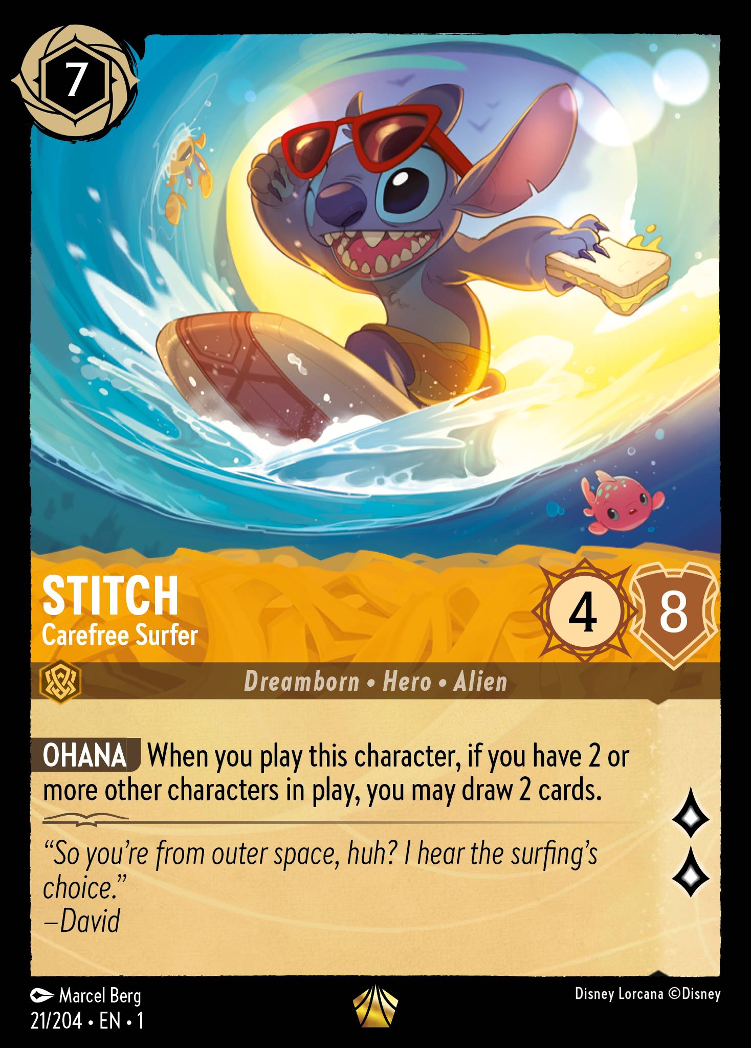 Stitch — Carefree Surfer Disney Lorcana card