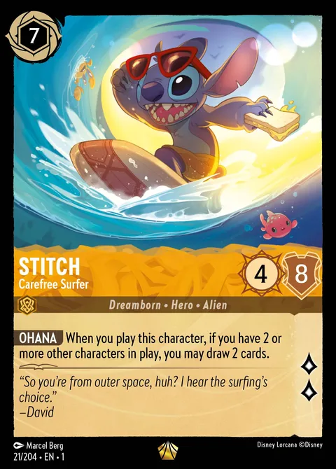 Stitch — Carefree Surfer Disney Lorcana card
