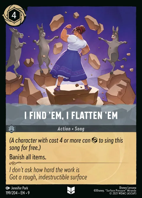 I Find ’Em, I Flatten ’Em Disney Lorcana card
