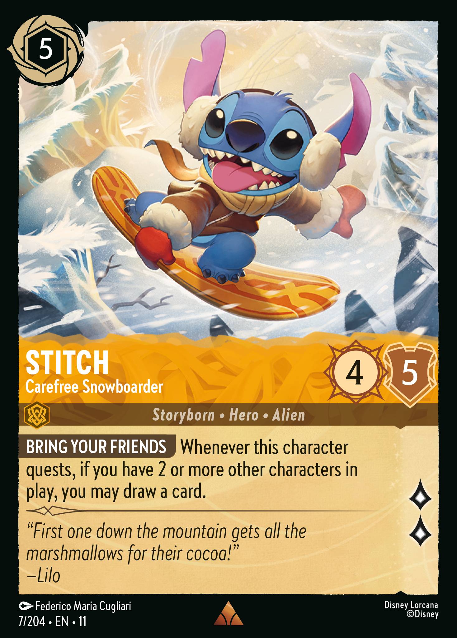 Stitch — Carefree Snowboarder Disney Lorcana card