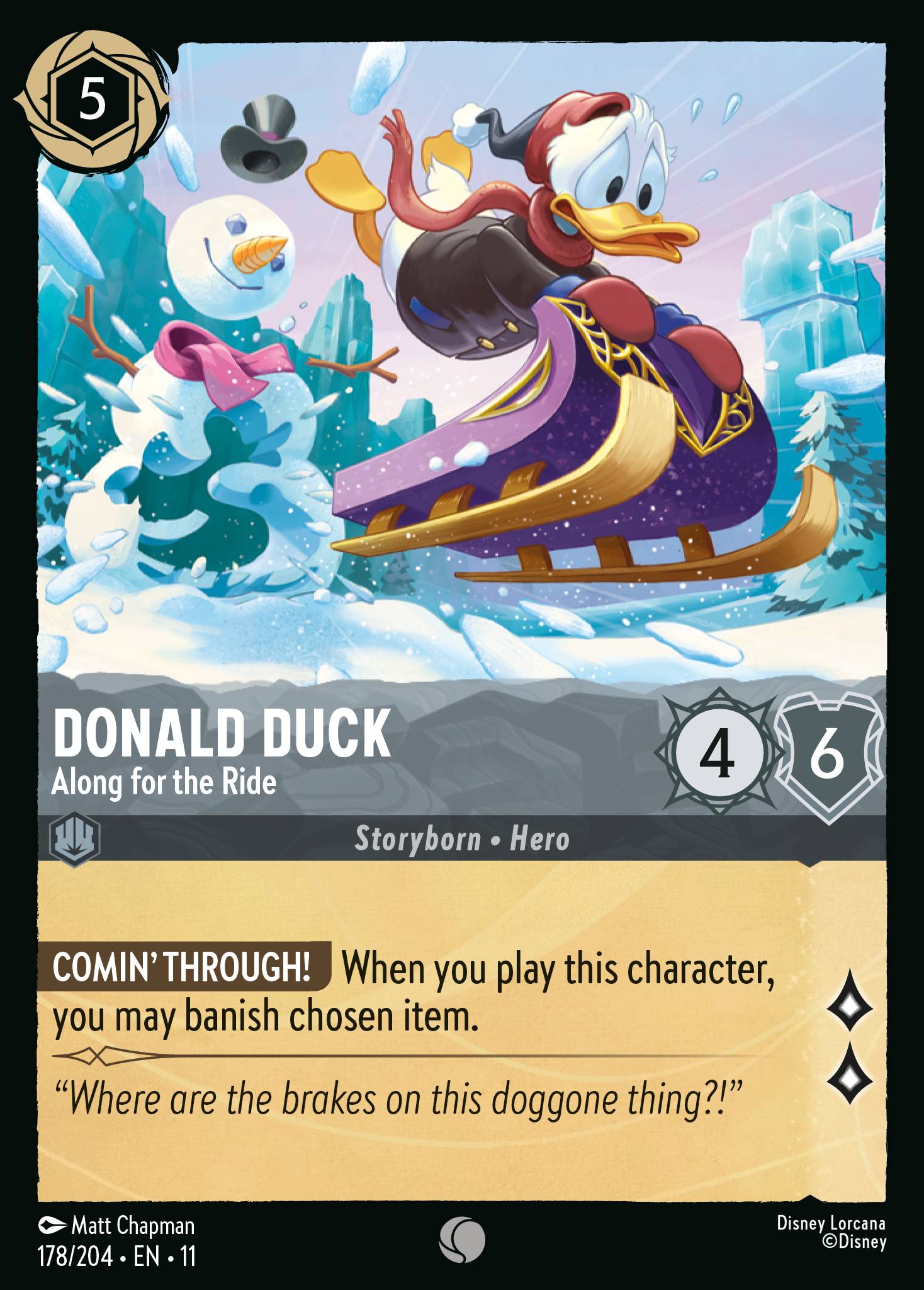 Donald Duck — Along for the Ride Disney Lorcana card