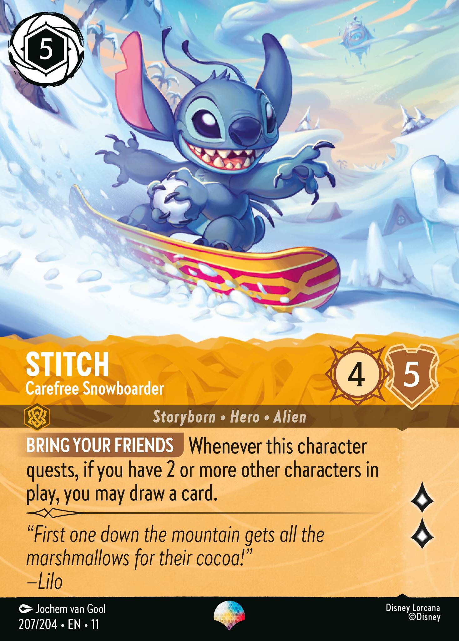 Stitch — Carefree Snowboarder Disney Lorcana card