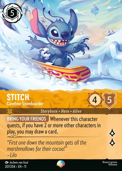 Stitch — Carefree Snowboarder Disney Lorcana card
