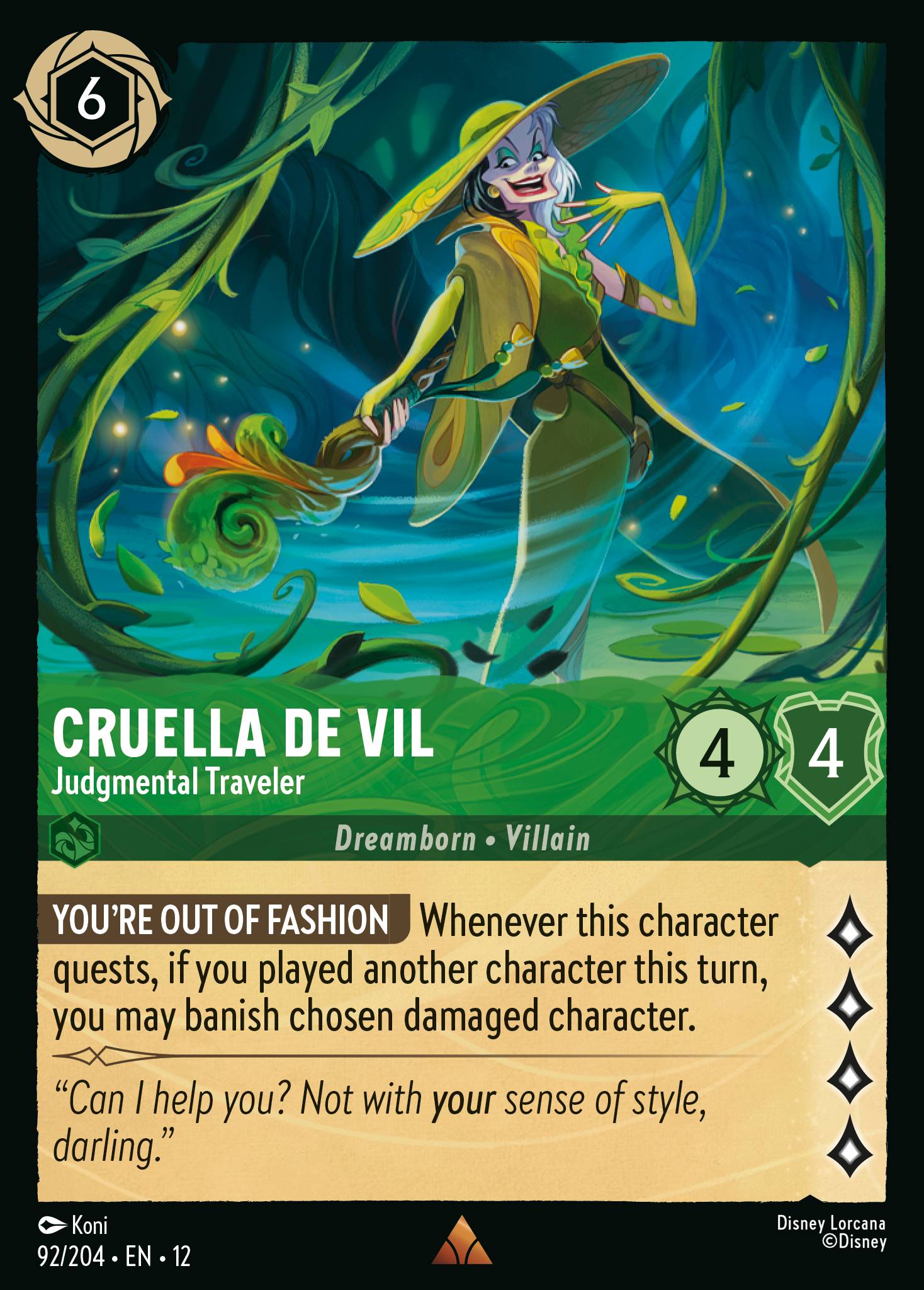 Cruella De Vil — Judgmental Traveler Disney Lorcana card