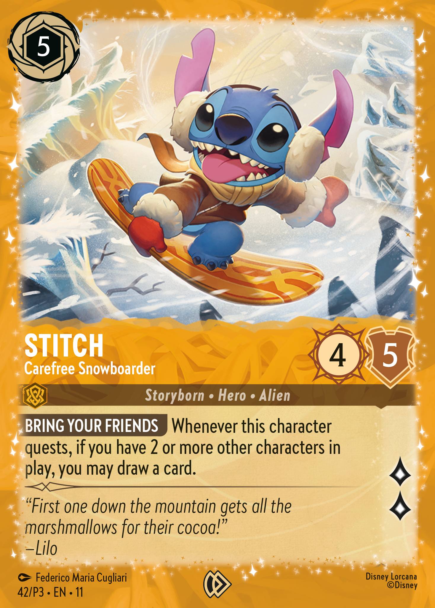 Stitch — Carefree Snowboarder Disney Lorcana card