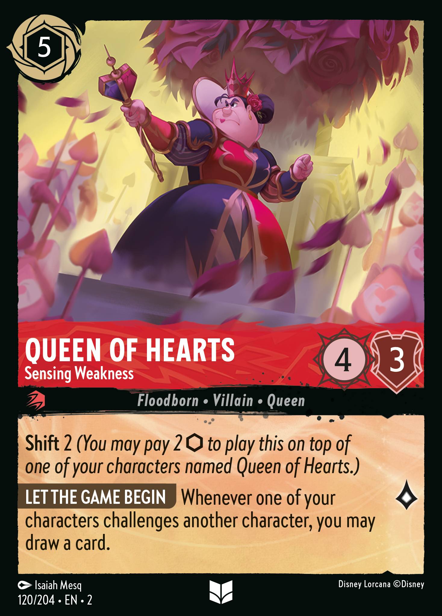 Queen of Hearts — Sensing Weakness Disney Lorcana card