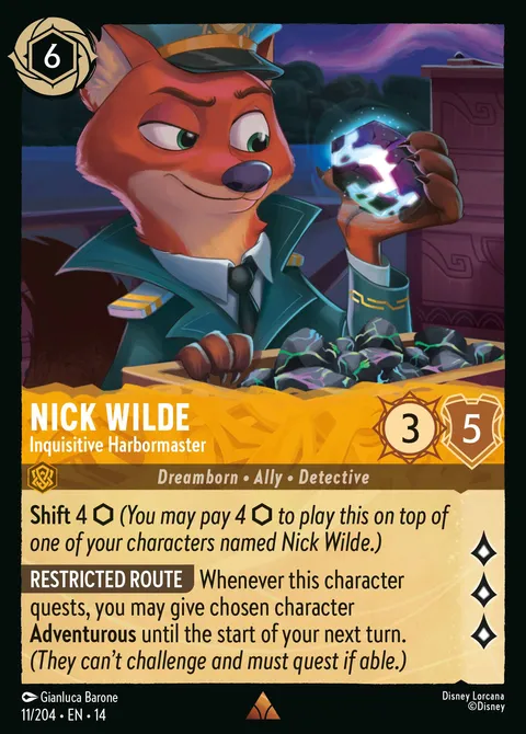 Nick Wilde — Inquisitive Harbormaster Disney Lorcana card
