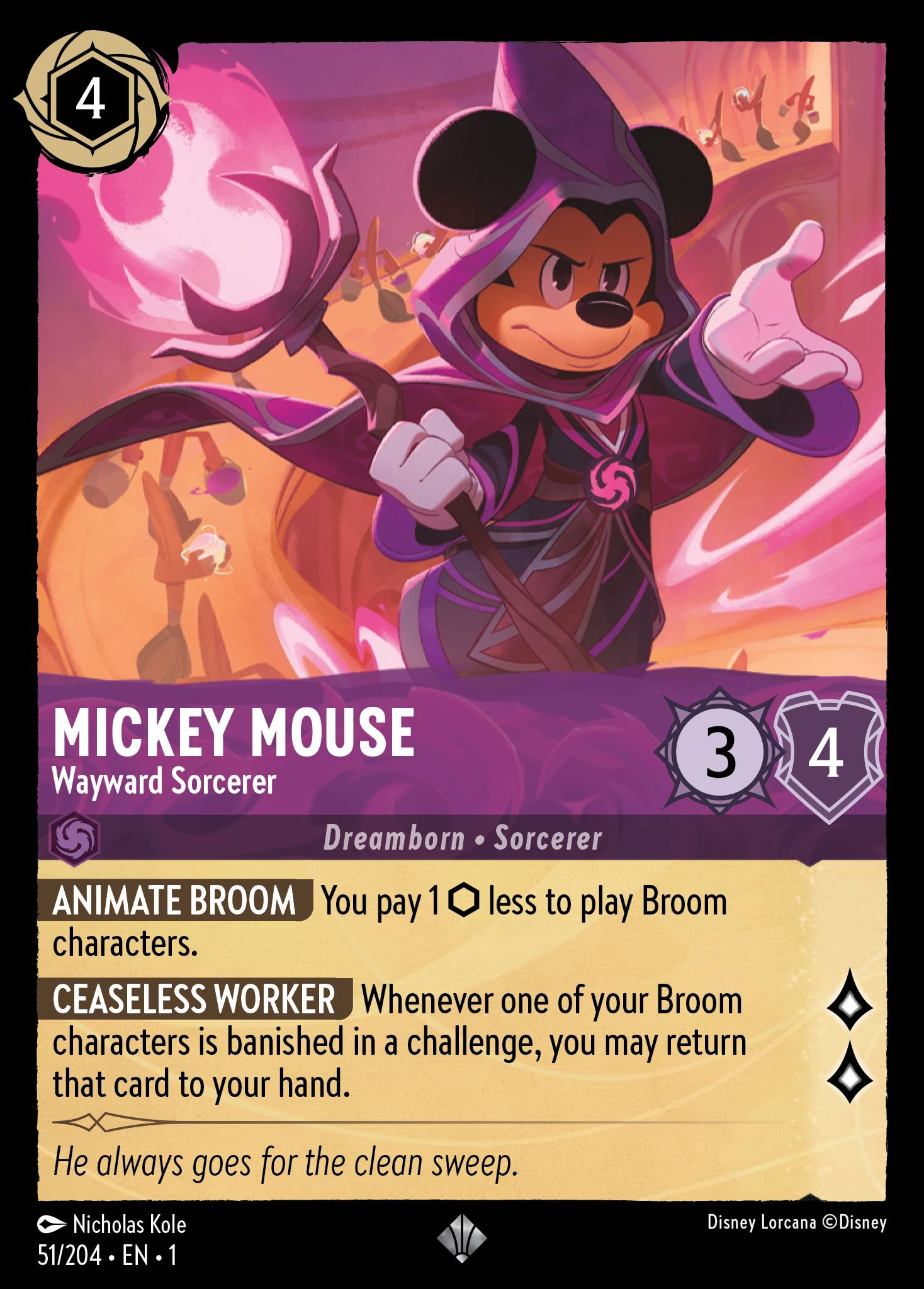 Mickey Mouse — Wayward Sorcerer Disney Lorcana card