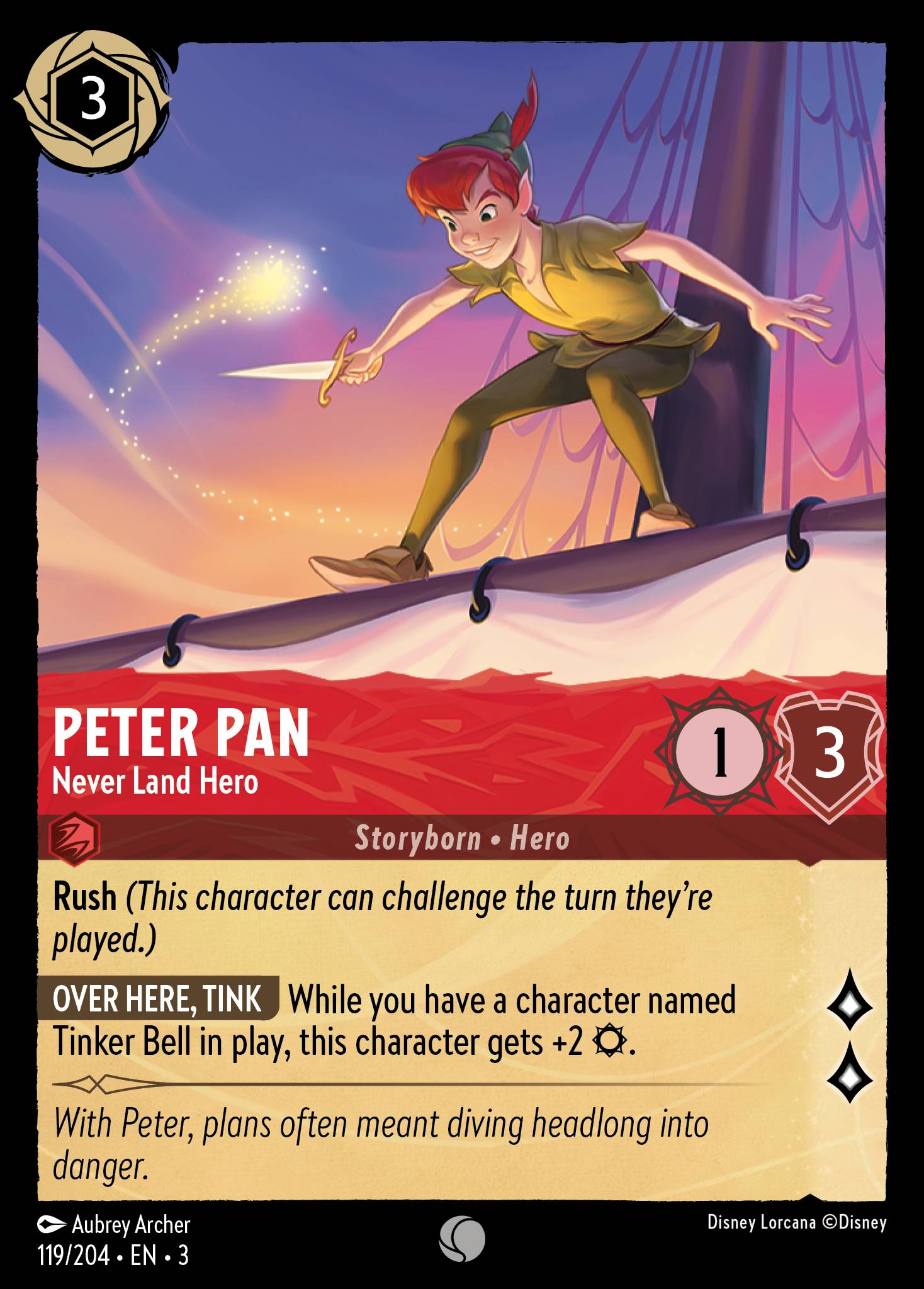 Peter Pan — Never Land Hero Disney Lorcana card