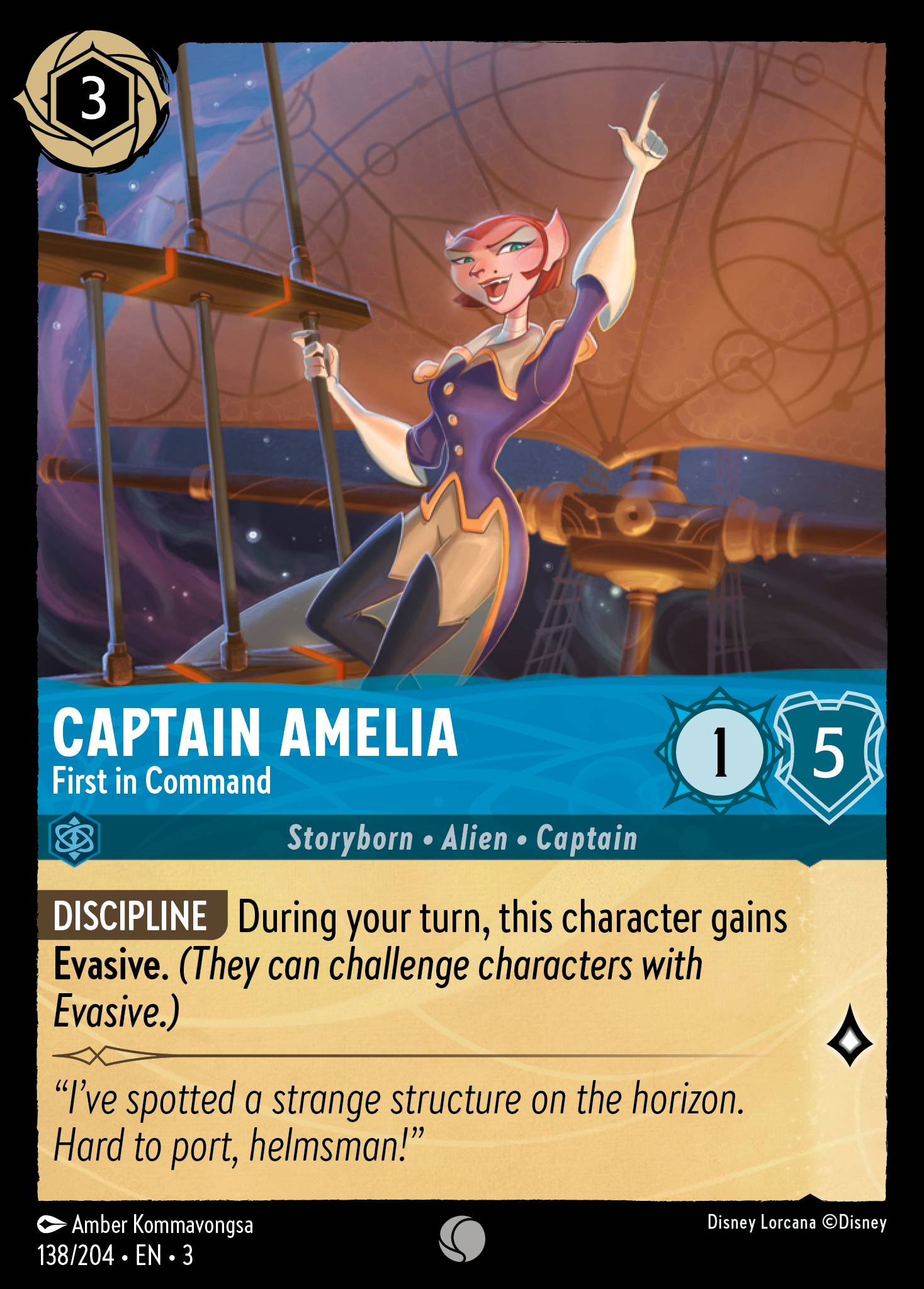 Captain Amelia — First in Command Disney Lorcana card