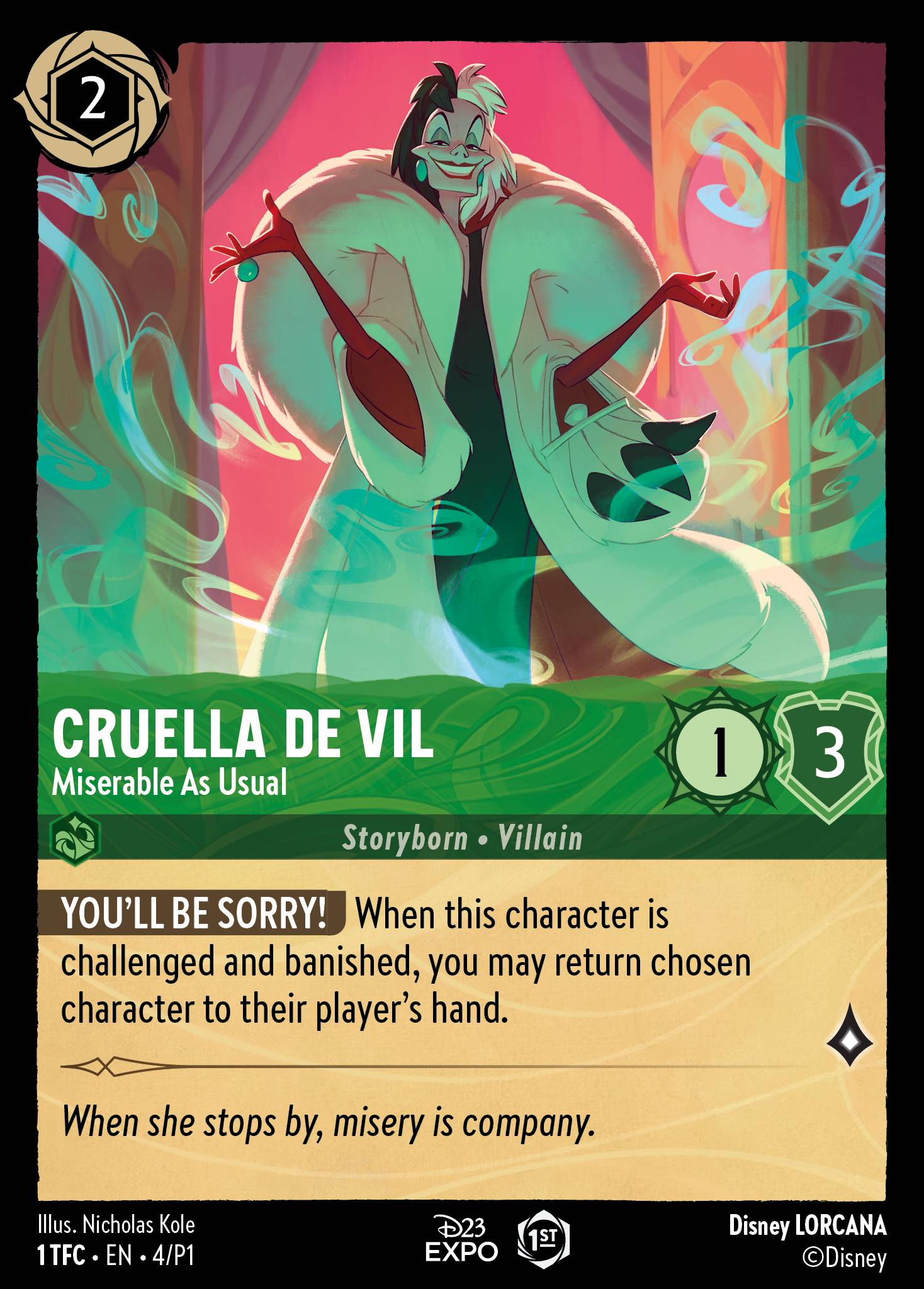 Cruella De Vil — Miserable As Usual Disney Lorcana card