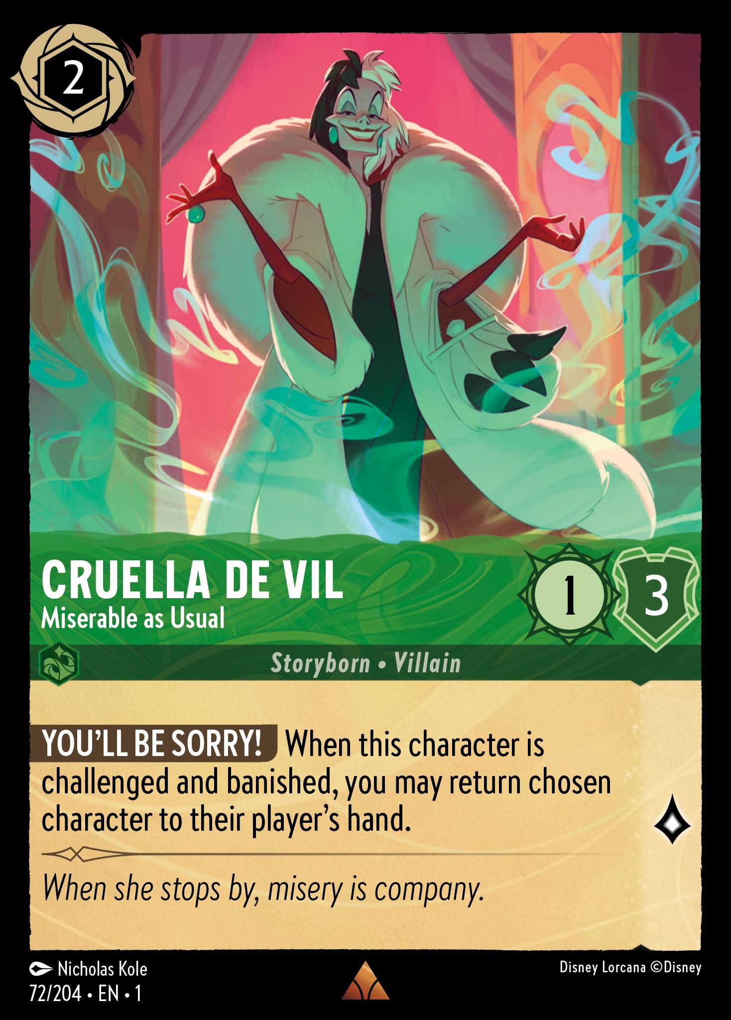 Cruella De Vil — Miserable as Usual Disney Lorcana card