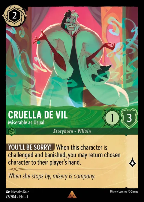 Cruella De Vil — Miserable as Usual Disney Lorcana card