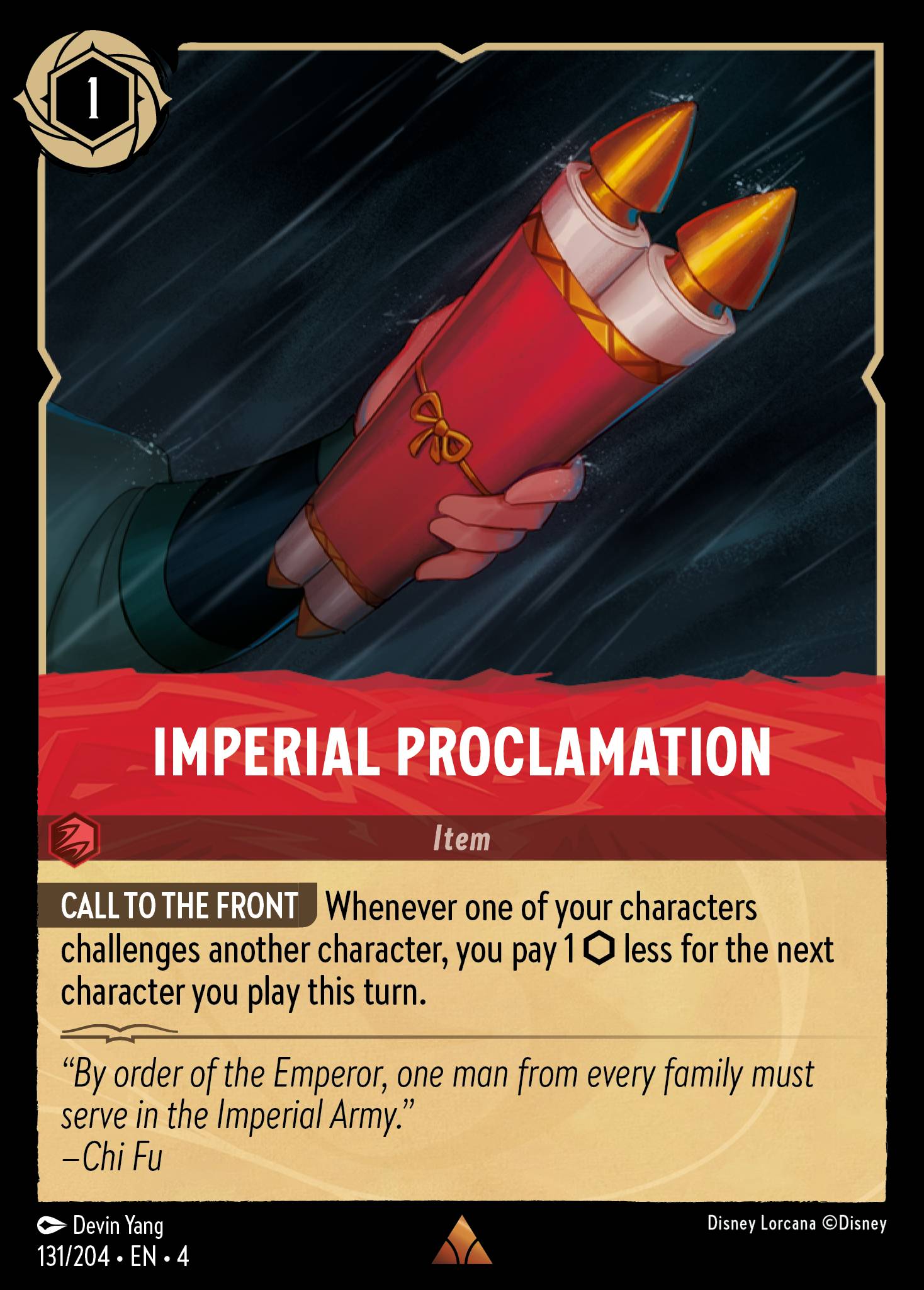Imperial Proclamation Disney Lorcana card