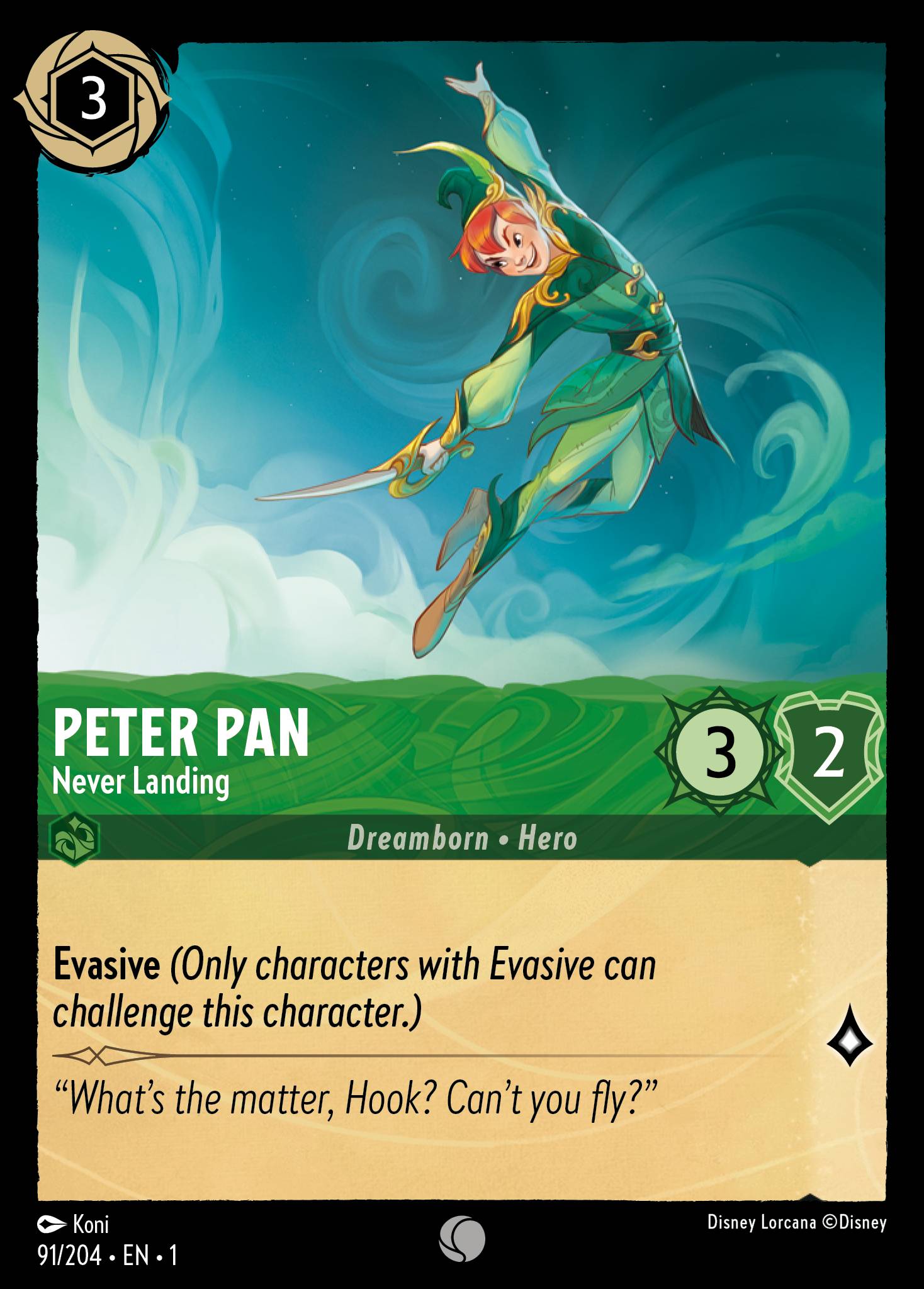Peter Pan — Never Landing Disney Lorcana card